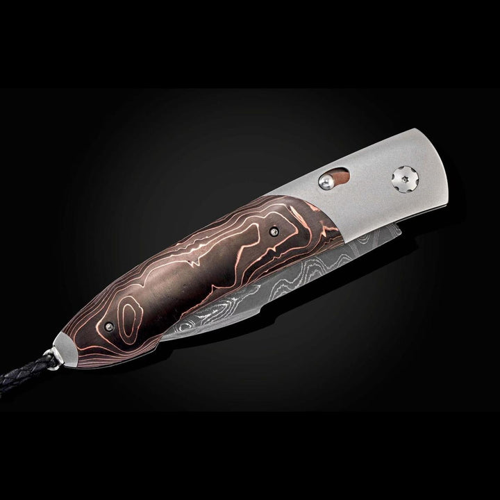 Automatic Opening Folding Knife with Titanium, Damascus, & Carbon Fiber by William Henry