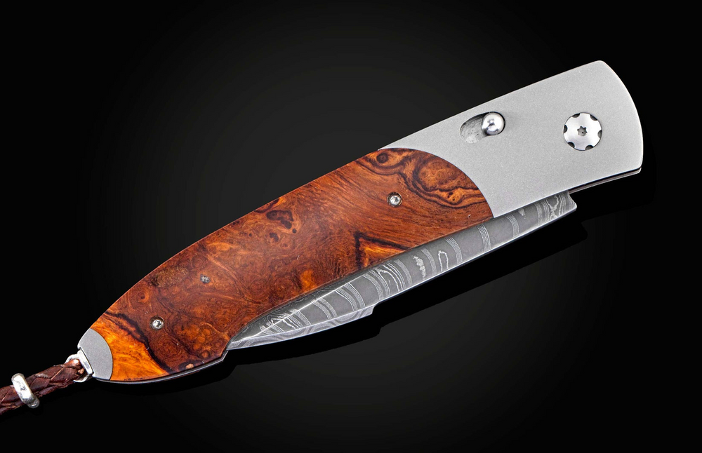 Automatic Opening Folding Knife with Titanium, Damascus, & Ironwood by William Henry
