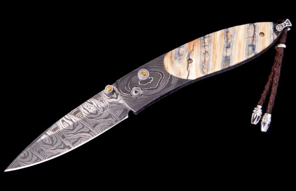Damascus Pocketknife Featuring Fossil Woolly Mammoth Tooth by William Henry