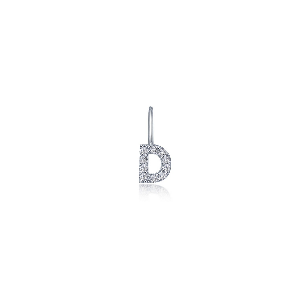 Sterling Silver Letter D Charm with Simulated Diamonds