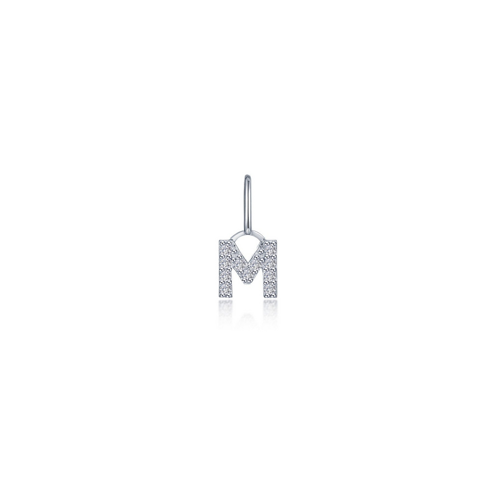 Sterling Silver Letter M Charm with Simulated Diamonds