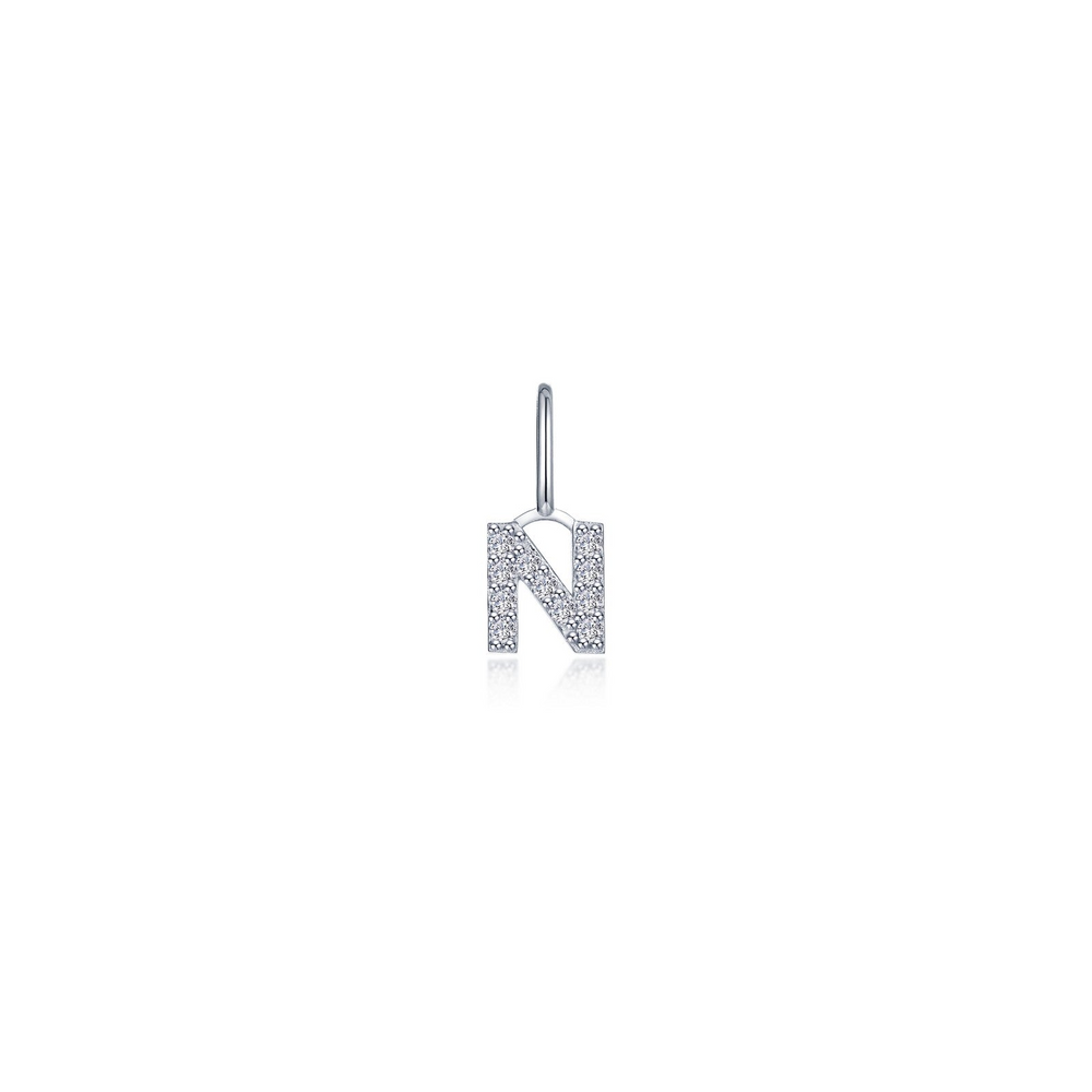 Sterling Silver Letter N Charm with Simulated Diamonds