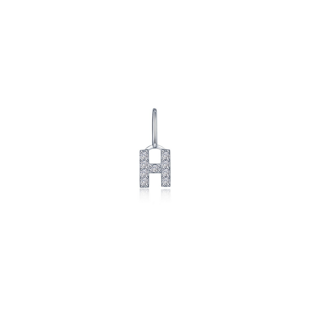Sterling Silver Letter H Charm with Simulated Diamonds