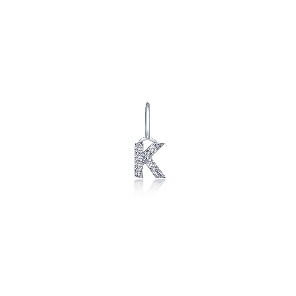 Sterling Silver Letter K Charm with Simulated Diamonds