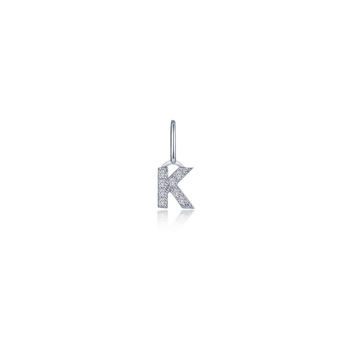 Sterling Silver Letter K Charm with Simulated Diamonds