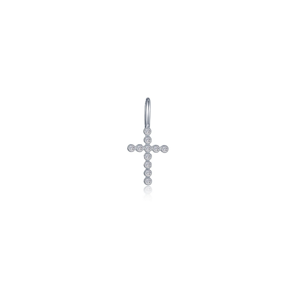 Sterling Silver Cross Charm with Simulated Diamonds
