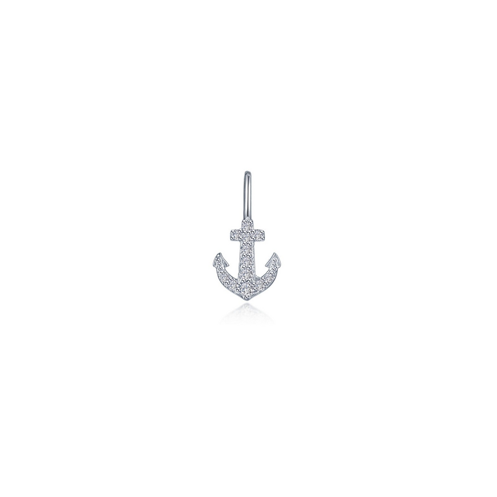 Sterling Silver Anchor Charm with Simulated Diamonds