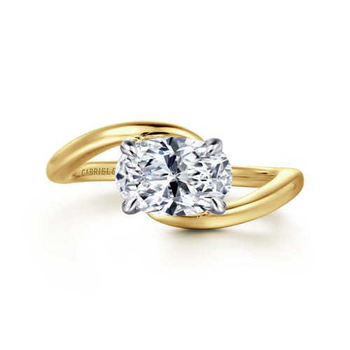 14K Yellow & White Gold Bypass Engagement Ring to Hold 2.5ct Oval Diamond by Gabriel