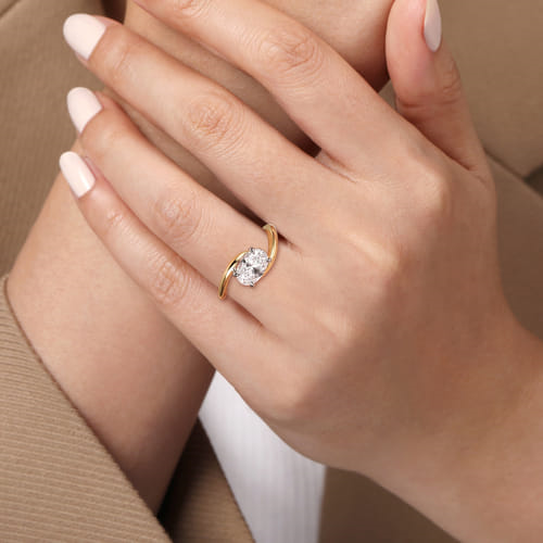 14K Yellow & White Gold Bypass Engagement Ring to Hold 2.5ct Oval Diamond by Gabriel