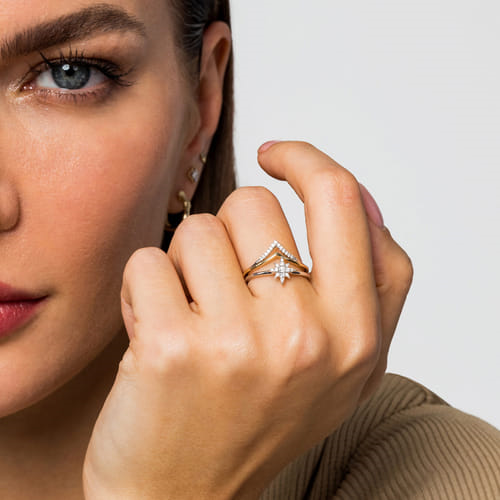 14K Yellow Gold 0.06cttw Diamond Chevron Ring by Gabriel