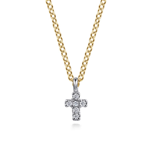 14K Yellow & White Gold 0.03cttw SI H-I Diamond Cross Pendant Necklace by Gabriel