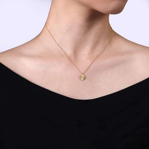 14K Yellow & White Gold Bujukan 0.03ct SI G-H Diamond Pendant Necklace by Gabriel
