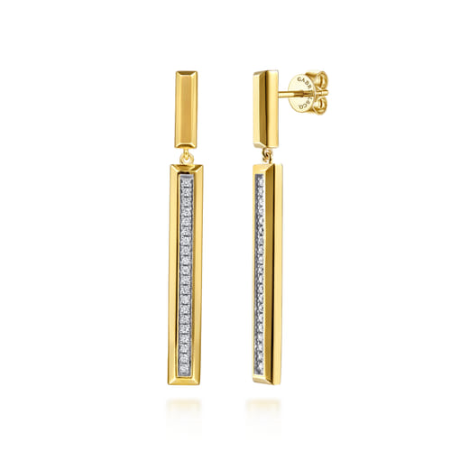 14K Yellow Gold 0.24cttw SI H-I Diamond Elongated Pyramid Stud Drop Earrings