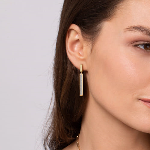 14K Yellow Gold 0.24cttw SI H-I Diamond Elongated Pyramid Stud Drop Earrings