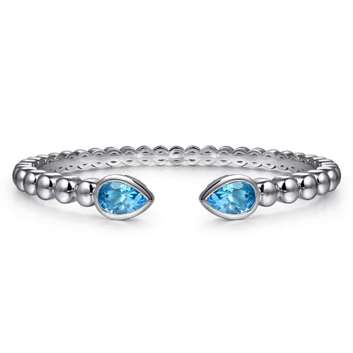 Sterling Silver Bujukan & Pear Shape 3.04cttw Blue Topaz Split Bangle Bracelet by Gabriel