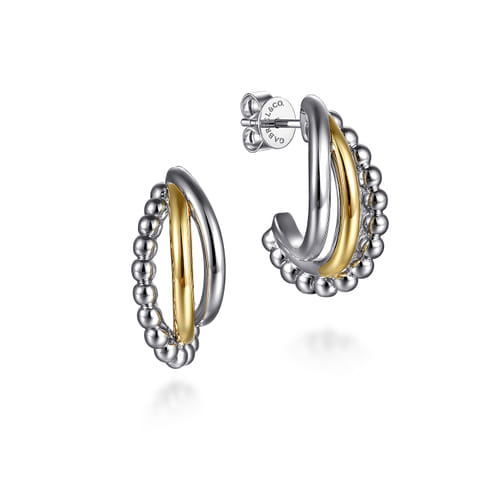 Two-Tone Criss Cross J-Hoop Earrings