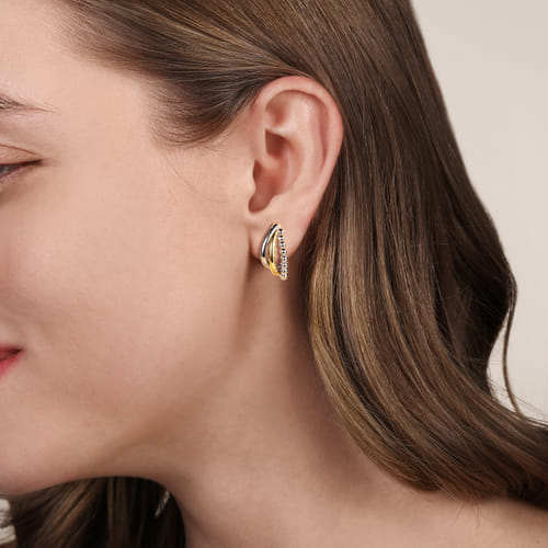 Two-Tone Criss Cross J-Hoop Earrings