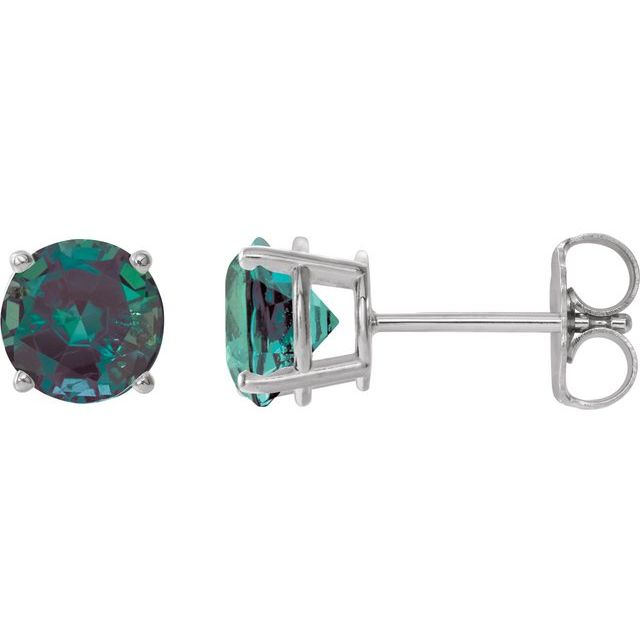 14K White Gold 7mm LAB GROWN Alexandrite Earrings