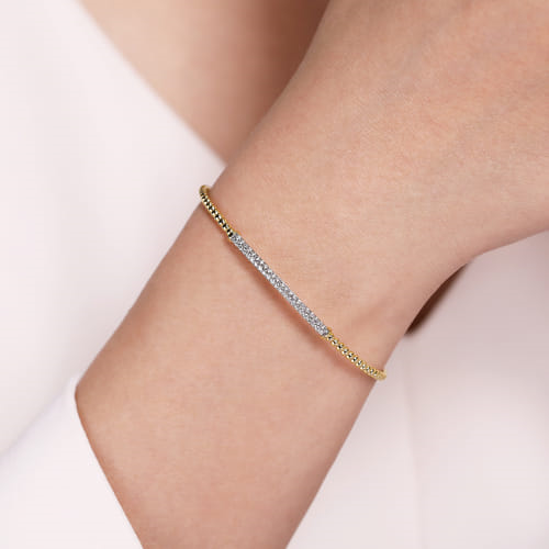 14K Yellow Gold Bujukan 0.33cttw SI H-I Diamond Bar Cuff Bangle Bracelet by Gabriel