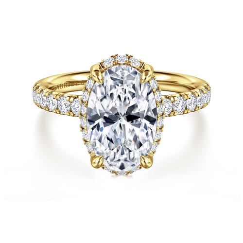 14K Yellow Gold 0.47cttw SI G-H Diamond Semi-Mount Engagement Ring by Gabriel to Hold 3ct Oval