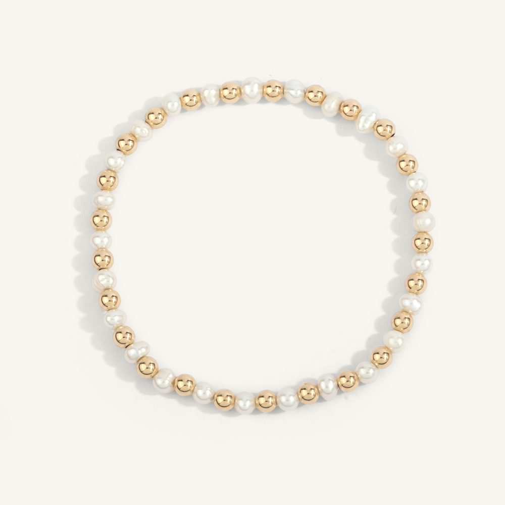 4mm Pearl & 14K Gold Filled Harmony Gemstone Bead Bracelet 7" by Dee Berkley