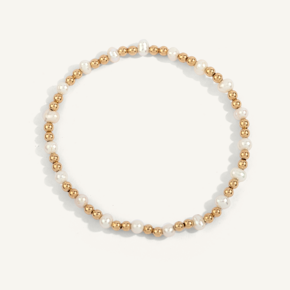 4mm 14K Gold Filled with Pearl Shine Bright Remix Bead Bracelet 7" by Dee Berkley