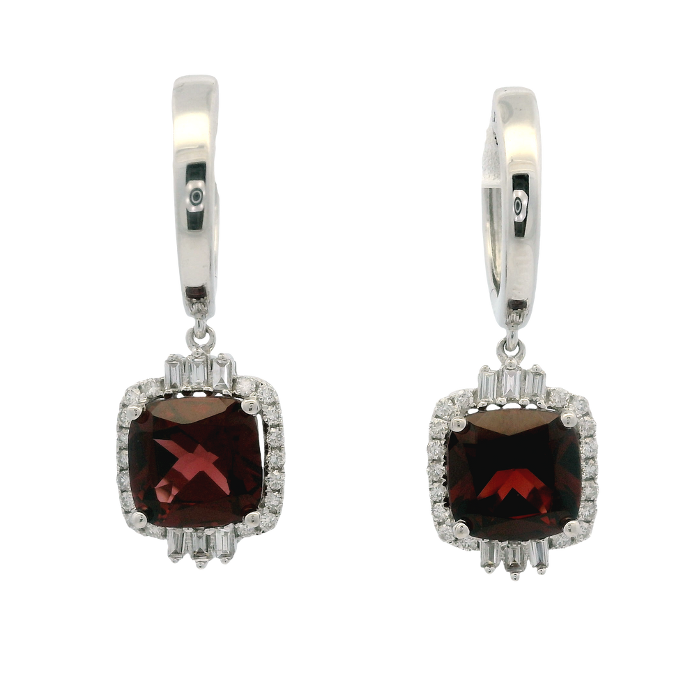 14K White Gold 3.30cttw Garnet & 0.29cttw Diamond Earrings by RJM