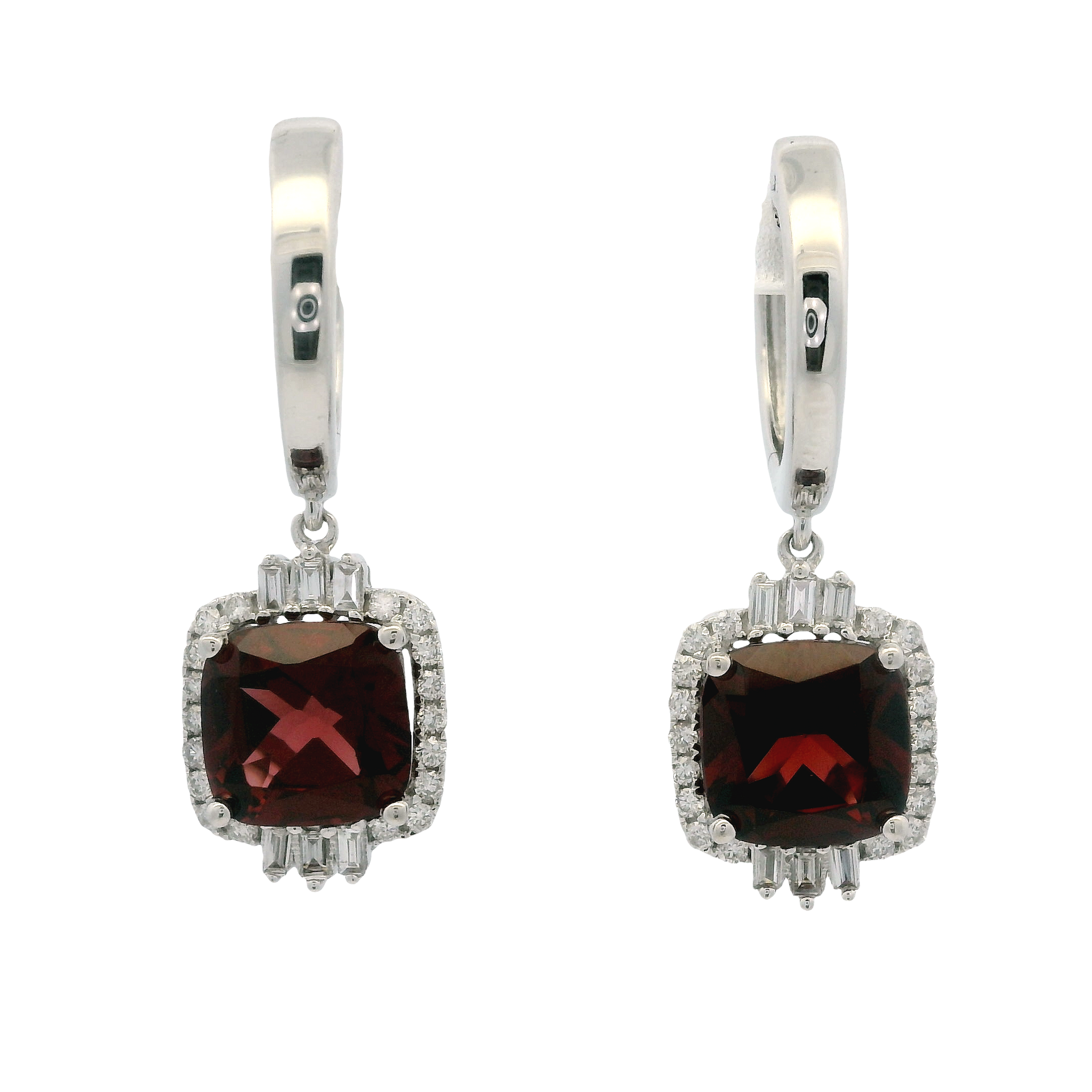 14K White Gold 3.30cttw Garnet & 0.29cttw Diamond Earrings by RJM