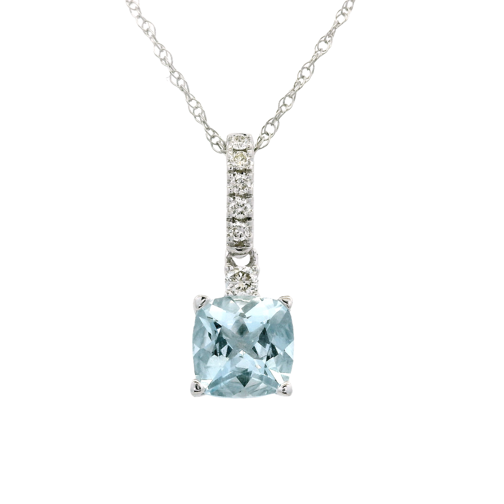 14K White Gold 0.84ct Aquamarine & 0.07cttw Diamond Pendant by RJM