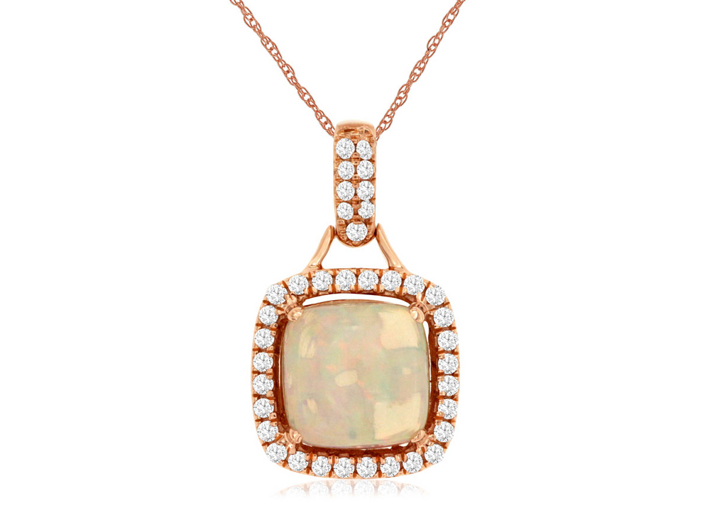 14K Rose Gold 1.40ct Opal & 0.24cttw Diamond Pendant by RJM