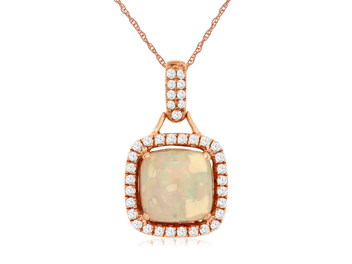 14K Rose Gold 1.40ct Opal & 0.24cttw Diamond Pendant by RJM