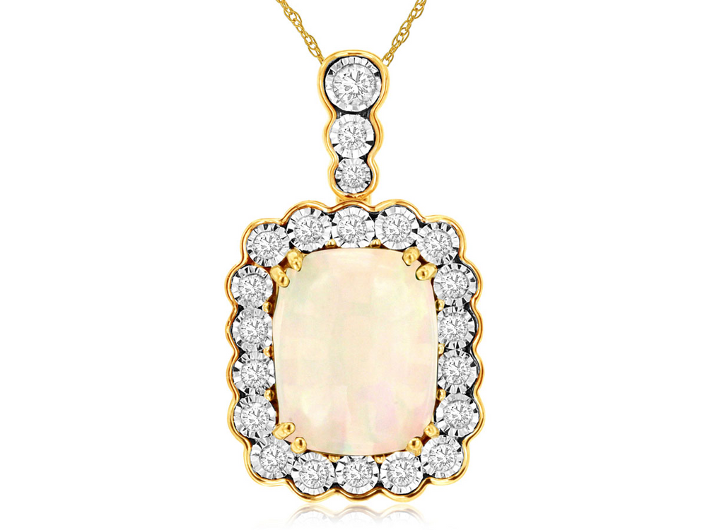 14K Yellow Gold 1.75ct Opal & 0.25cttw Diamond Pendant by RJM
