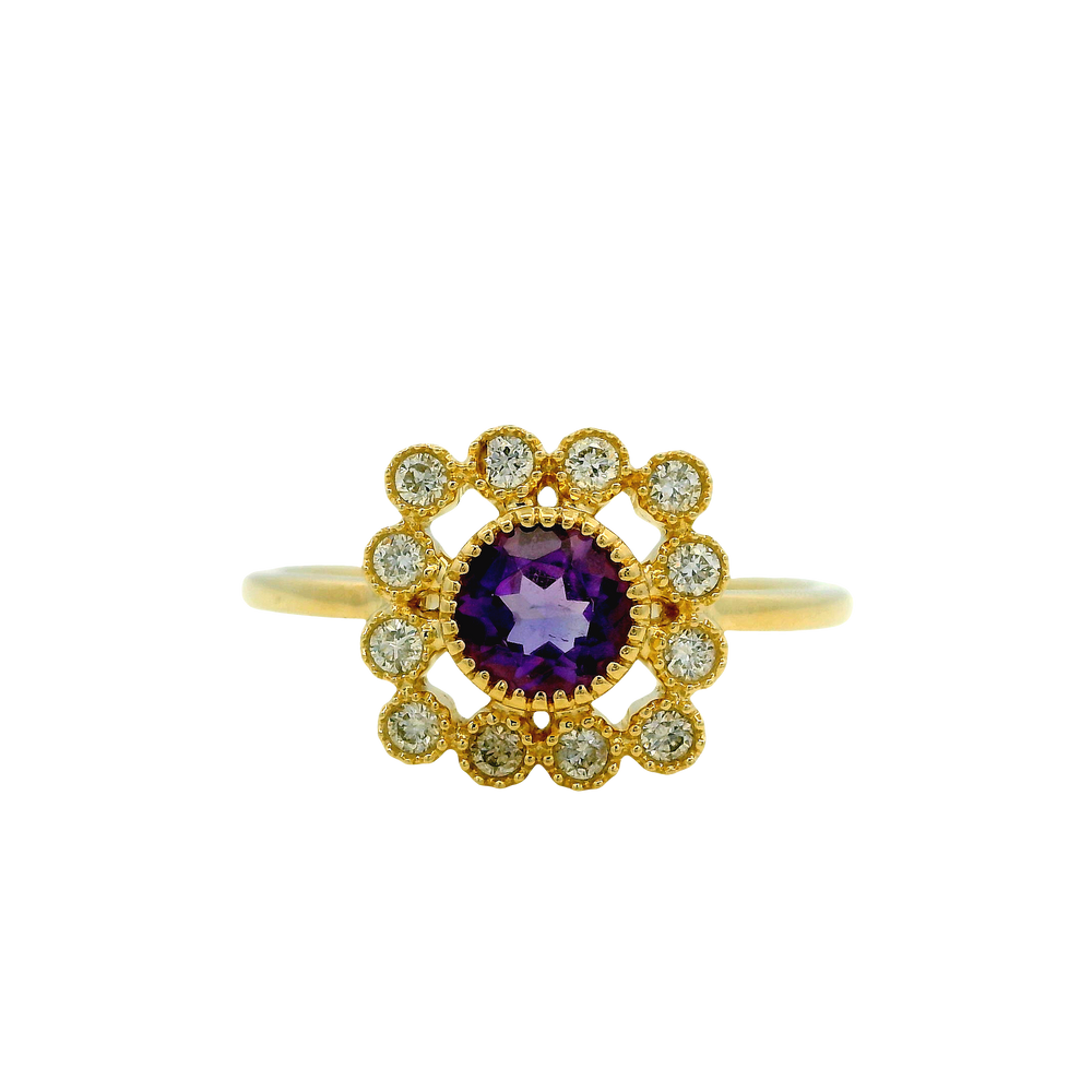 14K Yellow Gold 0.45ct Amethyst & 0.19cttw Diamond Ring by RJM