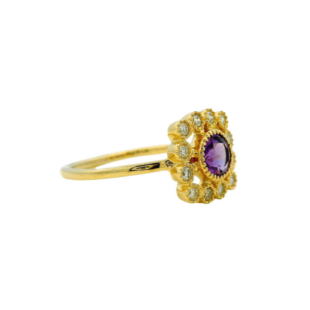 14K Yellow Gold 0.45ct Amethyst & 0.19cttw Diamond Ring by RJM