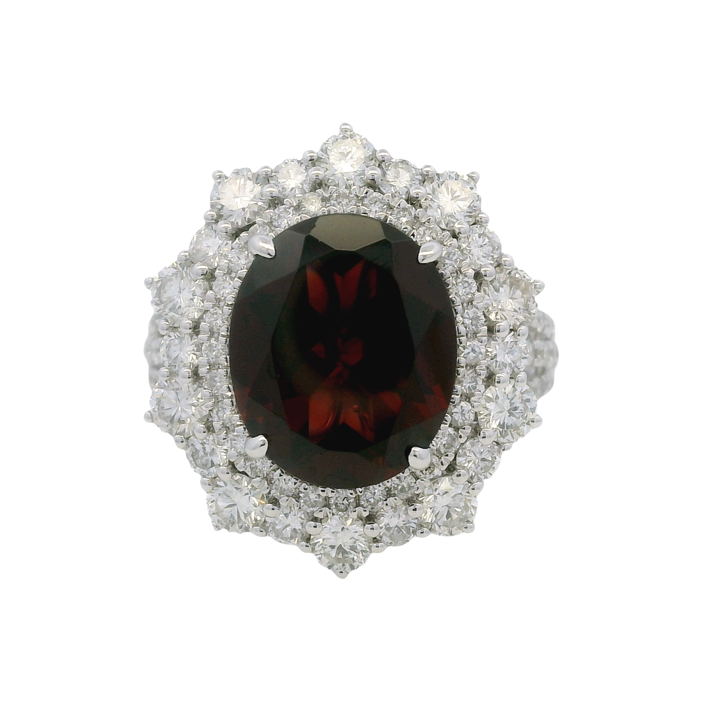 14K White Gold 5.50ct Garnet & 2.00cttw Diamond Ring by RJM