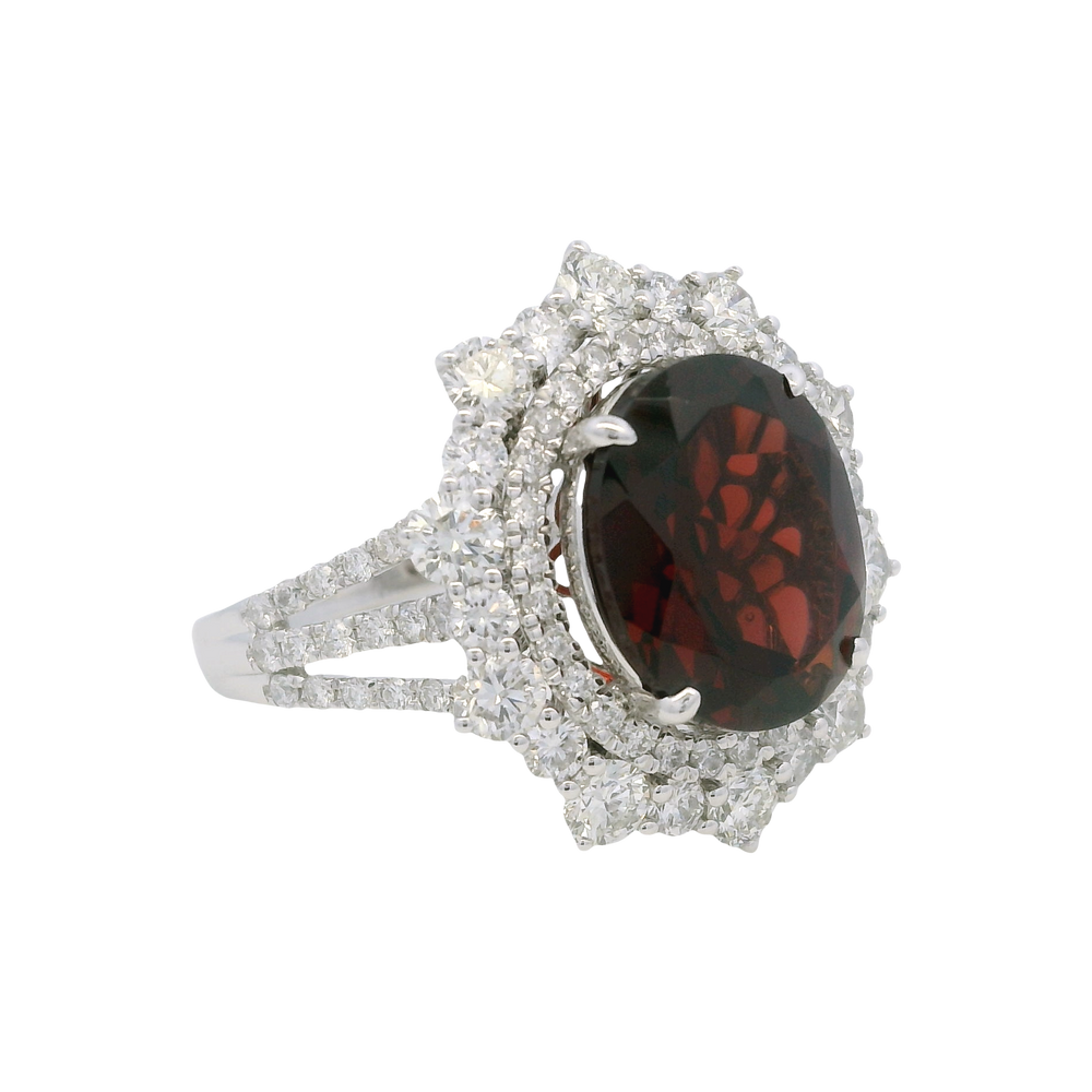 14K White Gold 5.50ct Garnet & 2.00cttw Diamond Ring by RJM