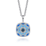 Sterling Silver Bujukan 0.52cttw White Sapphire & 1.08cttw Blue Topaz Necklace with Blue & Dust Blue Enamel by Gabriel