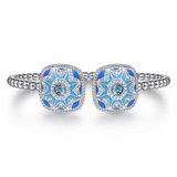Sterling Silver Bujukan 0.38cttw White Sapphire & 0.73cttw Blue Topaz Open Bangle with Blue & Dust Blue Enamel by Gabriel