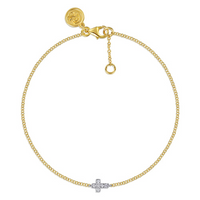 14K White & Yellow Gold 0.04cttw SI H-I Diamond Cross Bracelet by Gabriel
