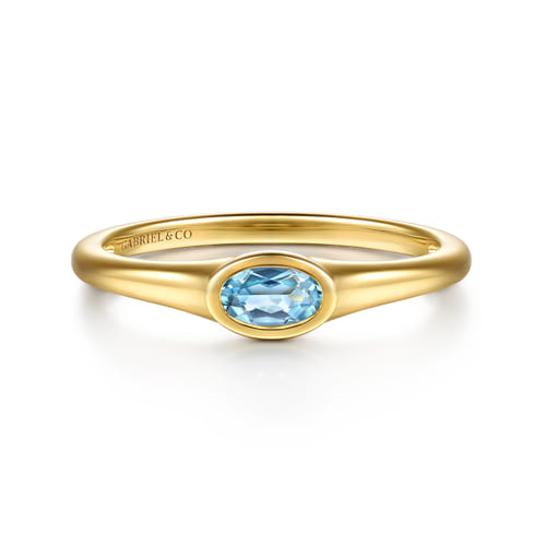 14K Yellow Gold 0.22ct Swiss Blue Topaz Signet Ring by Gabriel