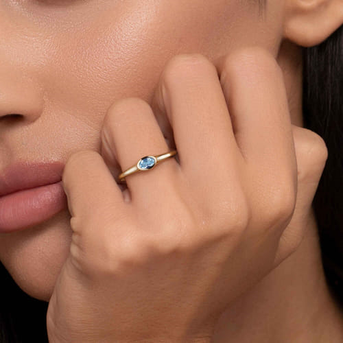 14K Yellow Gold 0.22ct Swiss Blue Topaz Signet Ring by Gabriel
