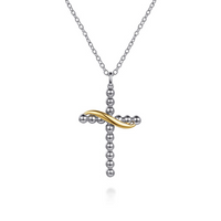 14K Yellow Gold & Sterling Silver Bujukan Cross Necklace by Gabriel