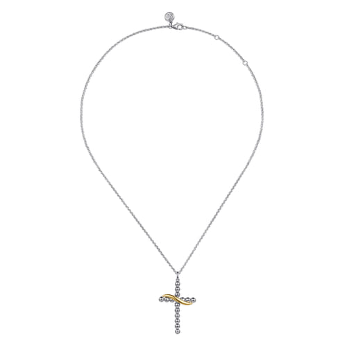 14K Yellow Gold & Sterling Silver Bujukan Cross Necklace by Gabriel