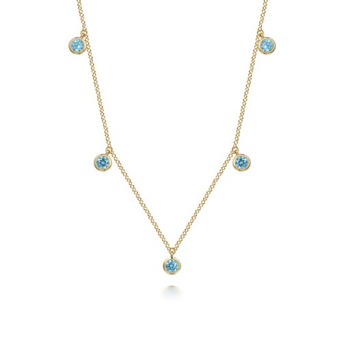 14K Yellow Gold 0.62cttw Swiss Blue Topaz Station Necklace by Gabriel