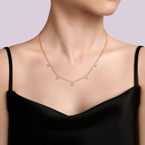 14K Yellow Gold 0.62cttw Swiss Blue Topaz Station Necklace by Gabriel