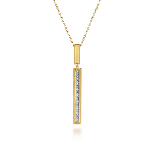 14K Yellow Gold 0.13cttw SI H-I Diamond Elongated Pyramid Drop Necklace by Gabriel