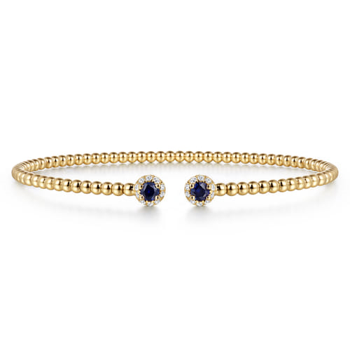 14K Yellow Gold Bujukan Bead Split Cuff Bracelet with 0.24cttw Sapphire & 0.12cttw Diamond by Gabriel