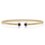 14K Yellow Gold Bujukan Bead Split Cuff Bracelet with 0.24cttw Sapphire & 0.12cttw Diamond by Gabriel