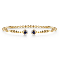 14K Yellow Gold Bujukan Bead Split Cuff Bracelet with 0.24cttw Sapphire & 0.12cttw Diamond by Gabriel