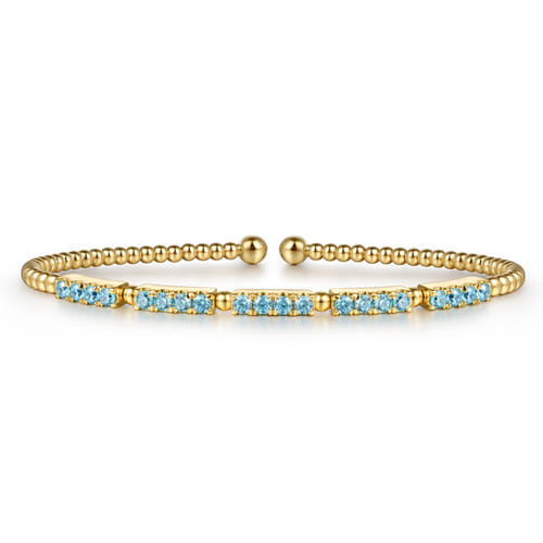 14K Yellow Gold Bujukan Beads & 0.80cttw Blue Topaz Split Bangle Bracelet by Gabriel